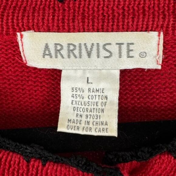 Arriviste Large Red Black Embroidered Button-Up Cardigan Women’s Vintage Look - Picture 5 of 6